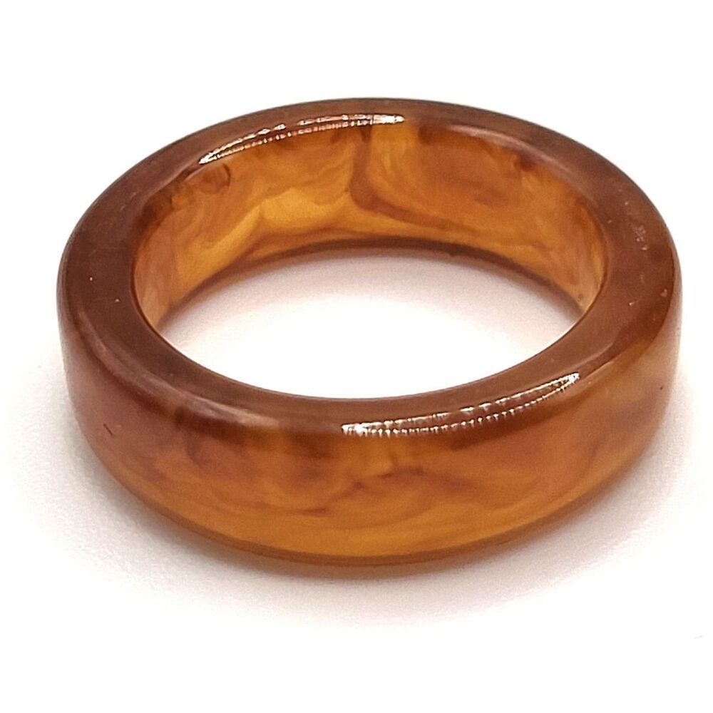 New Without Tags Chunky Clear Orange Marbled Acrylic Ring Size 6.5